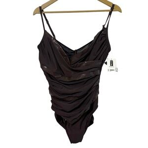NEW Miraclesuit Size 16 Brown Layered One Piece Swimsuit Resortwear Slimming